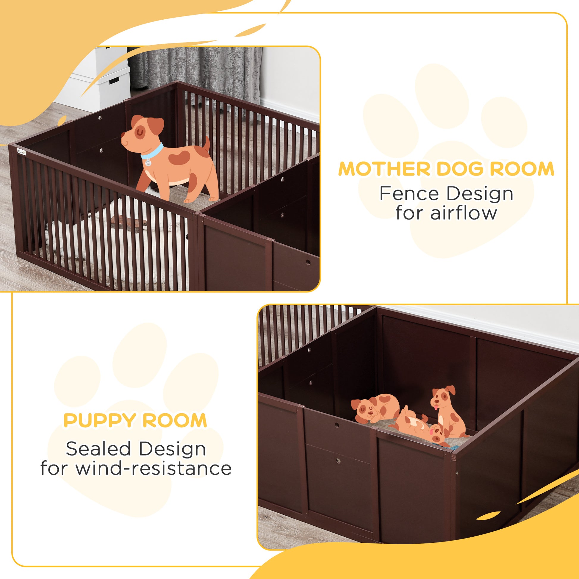 Wooden dog playpen with vertical slats for ample airflow