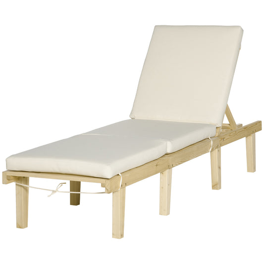 Lightweight wooden lounger with cream cushions for outdoor relaxation