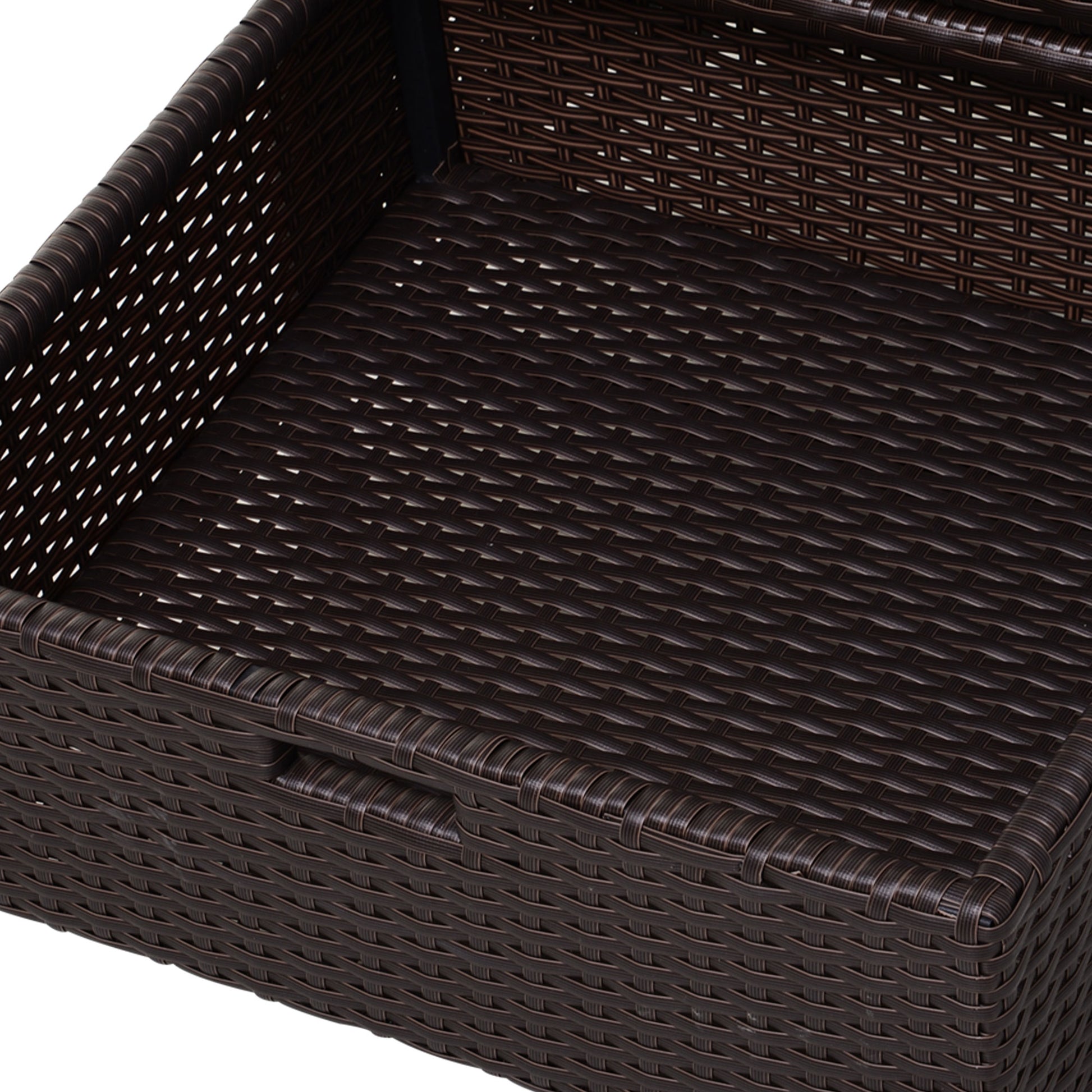 Dark brown wicker storage basket closeup showcasing woven texture