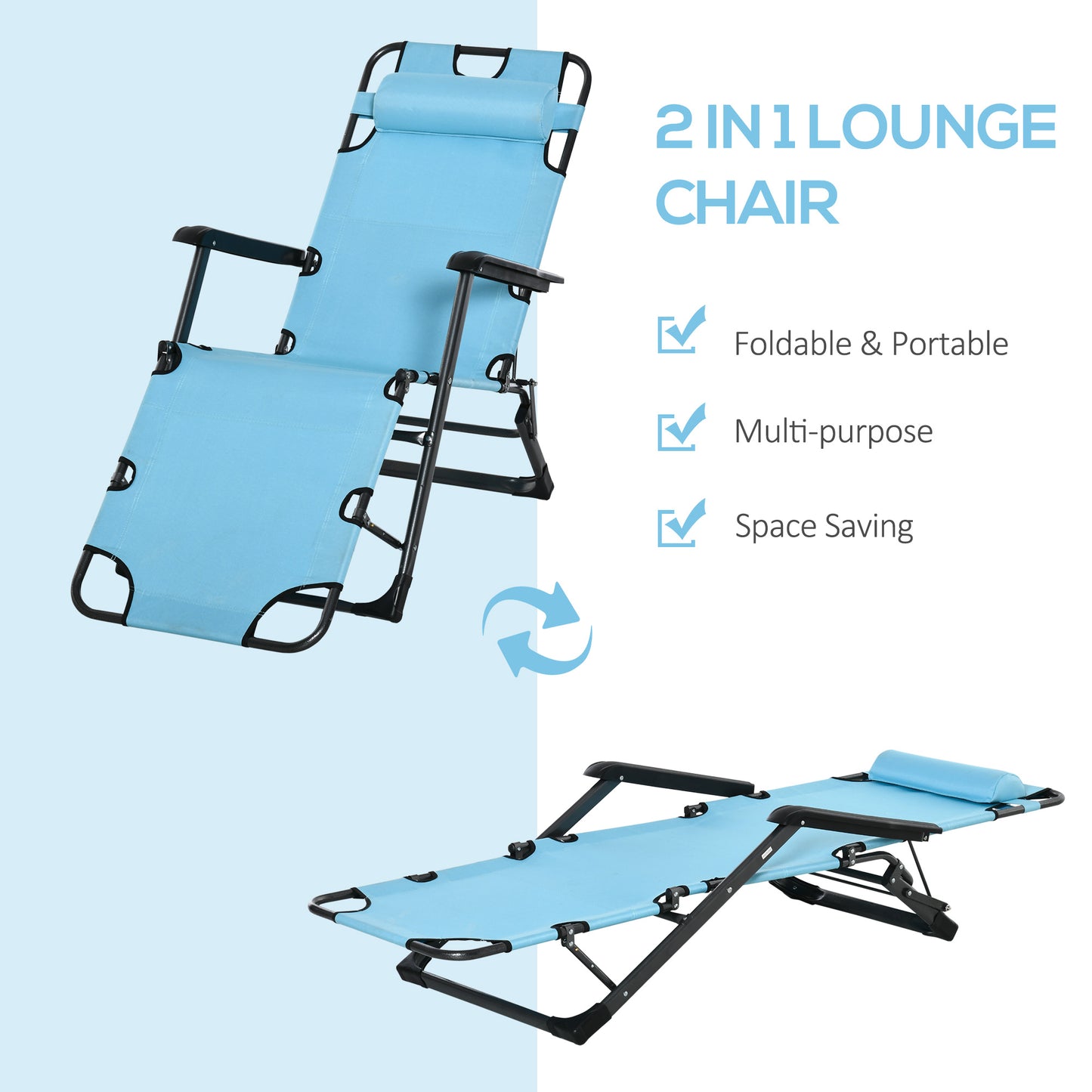 Light blue in lounge chair with black frame upright position