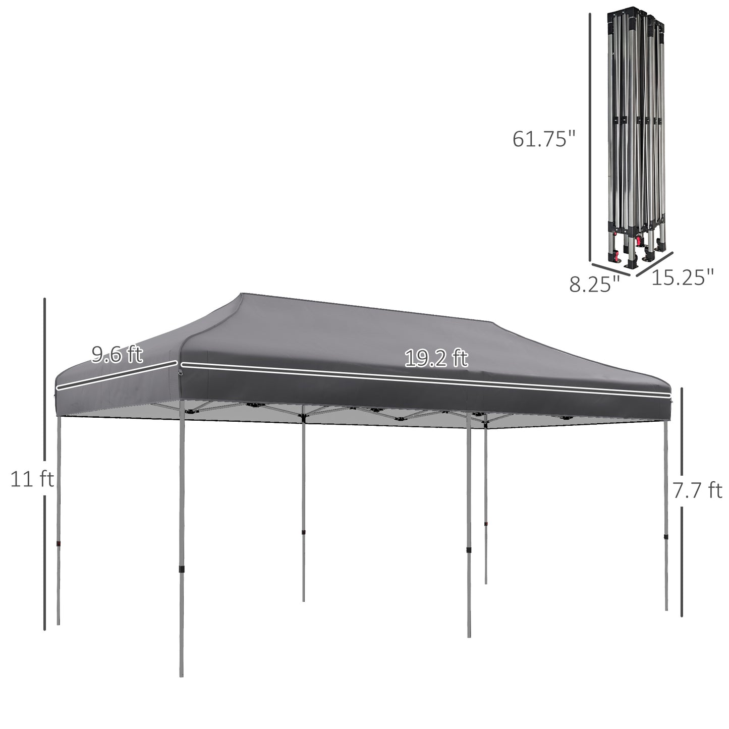 Gray x ft popup canopy tent with dimensions labeled