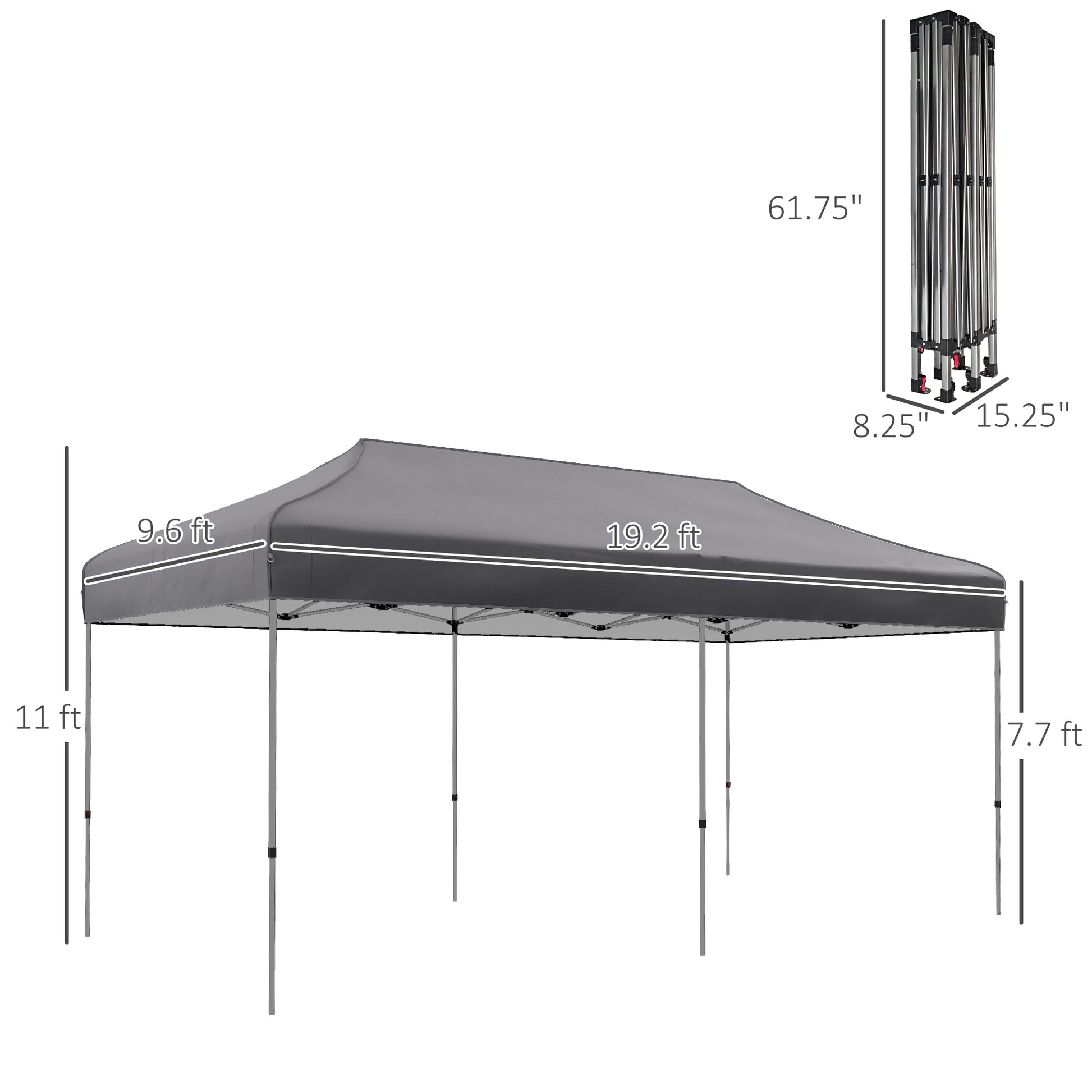 Gray x ft popup canopy tent with dimensions labeled