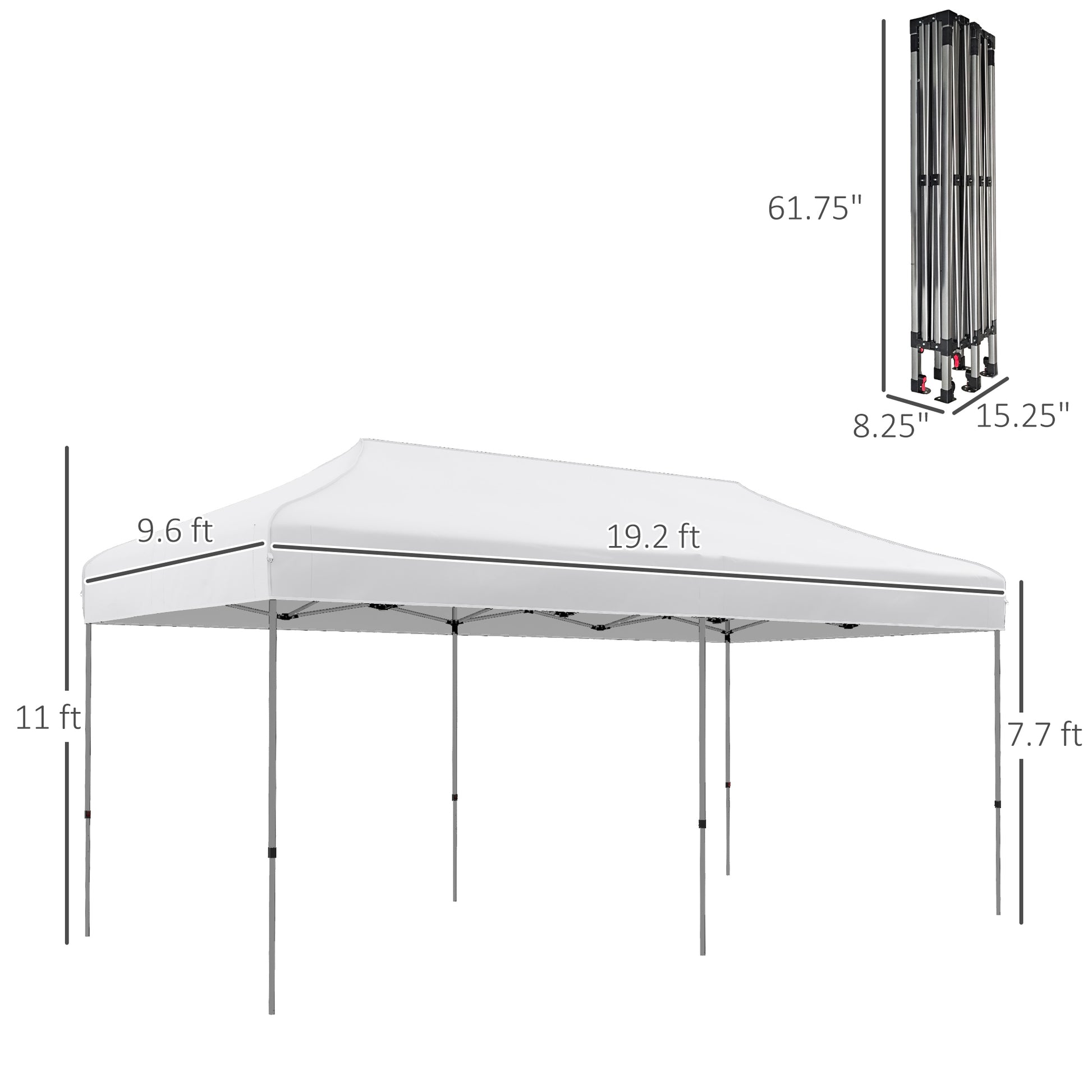 ft white outdoor canopy tent with silver metal frame and legs  ft height