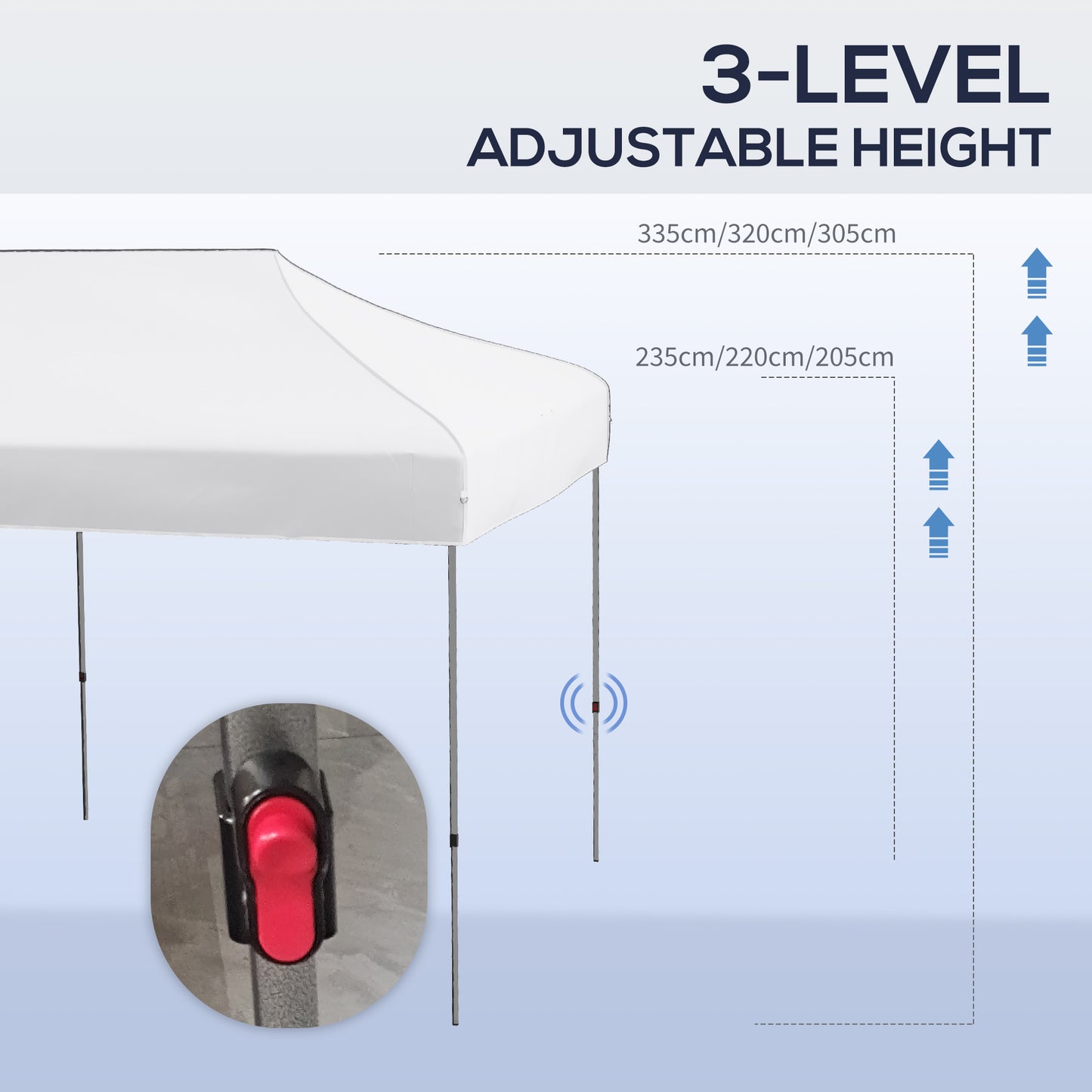 White canopy tent with level adjustable height shown from side
