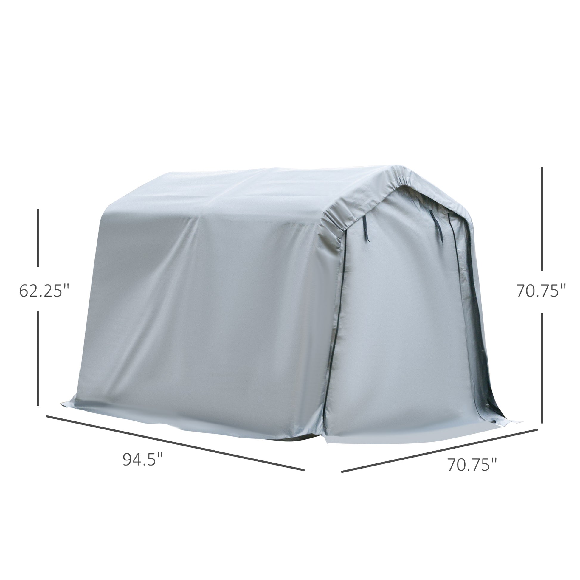 Gray portable garage shelter  L x  W x  H for vehicle storage