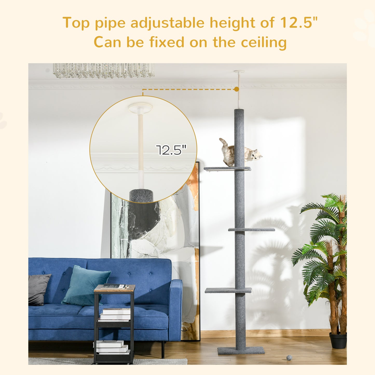 Adjustable height cat tree with multiple levels and sisal scratching post
