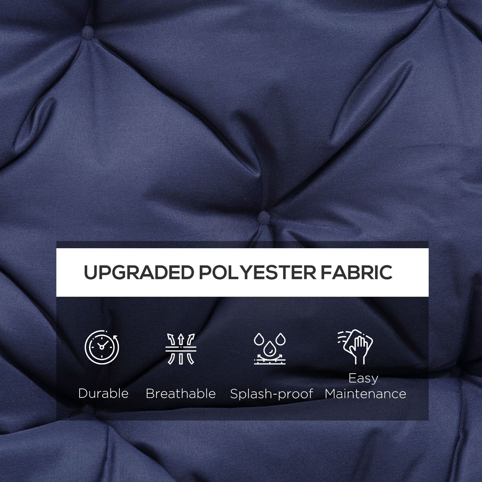 Navy blue tufted polyester fabric with durability breathability and splashproof features