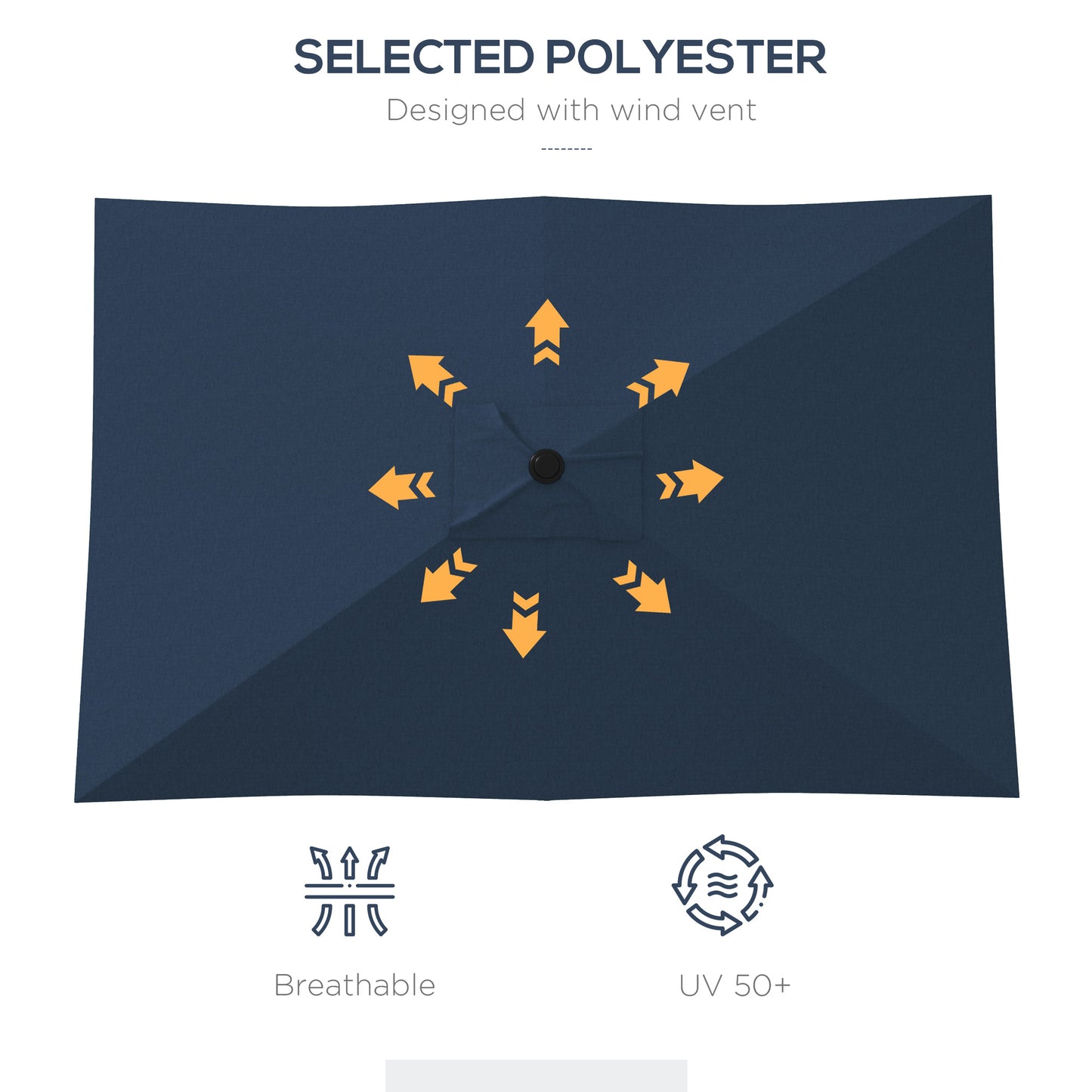 Navy blue polyester outdoor umbrella fabric with wind vent design