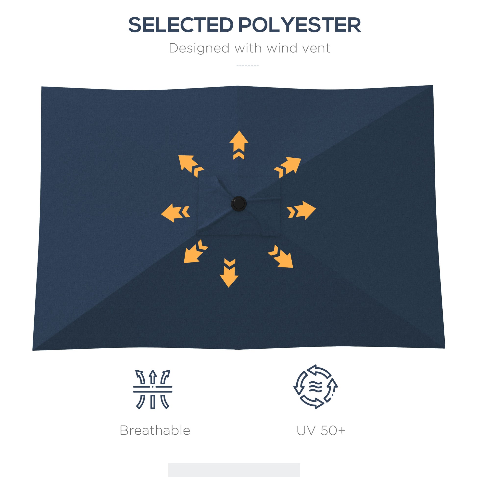 Navy blue polyester outdoor umbrella fabric with wind vent design