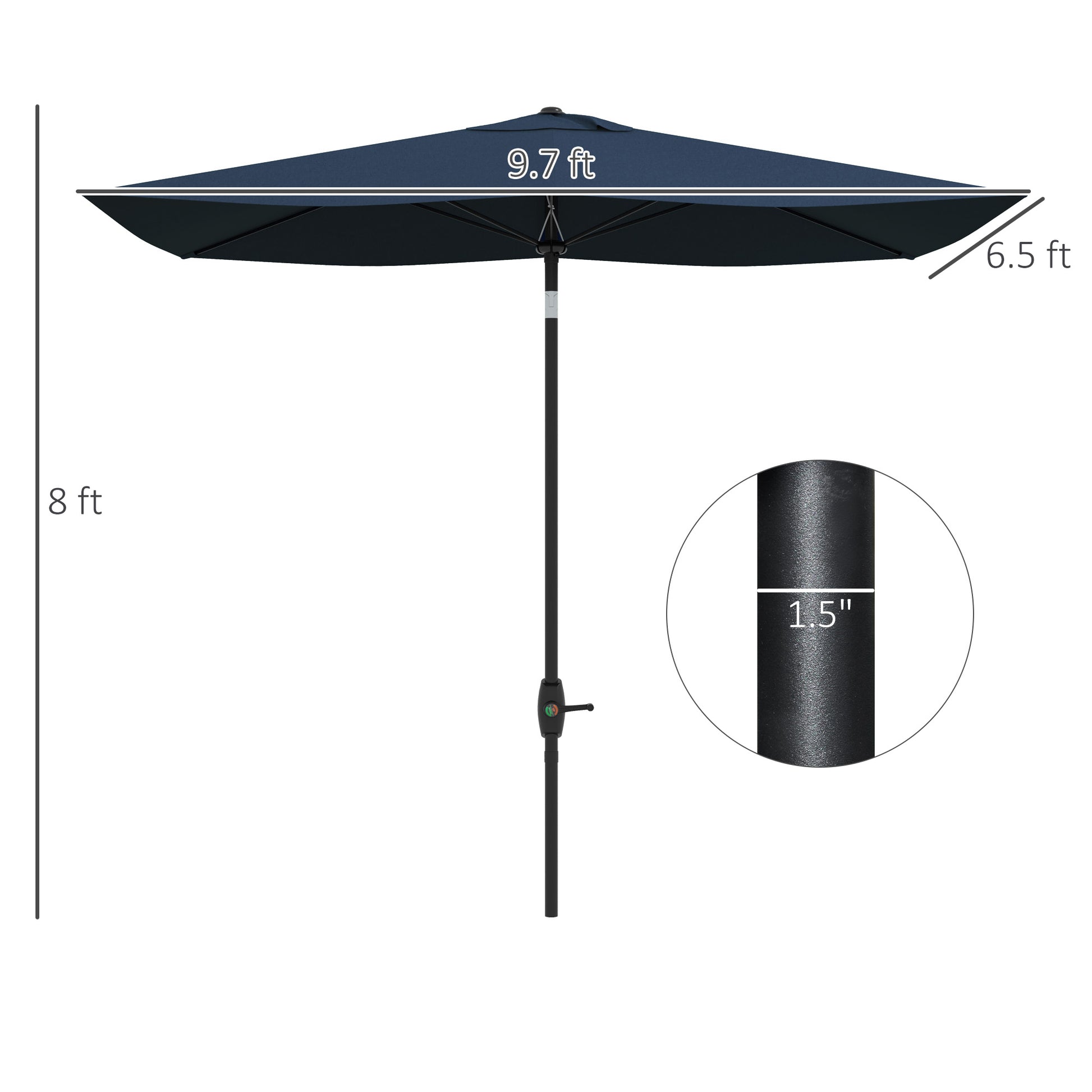 Navy blue patio umbrella  ft diameter  ft height  pole diameter