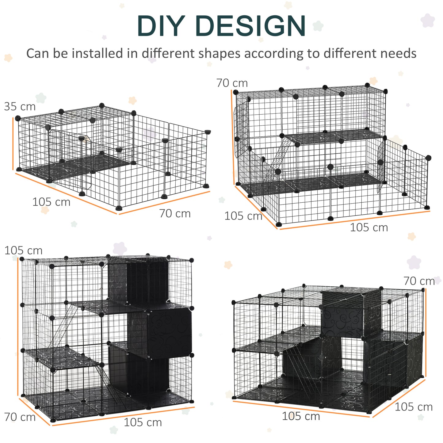 Modular wire cube pet habitat with multiple levels for small animals