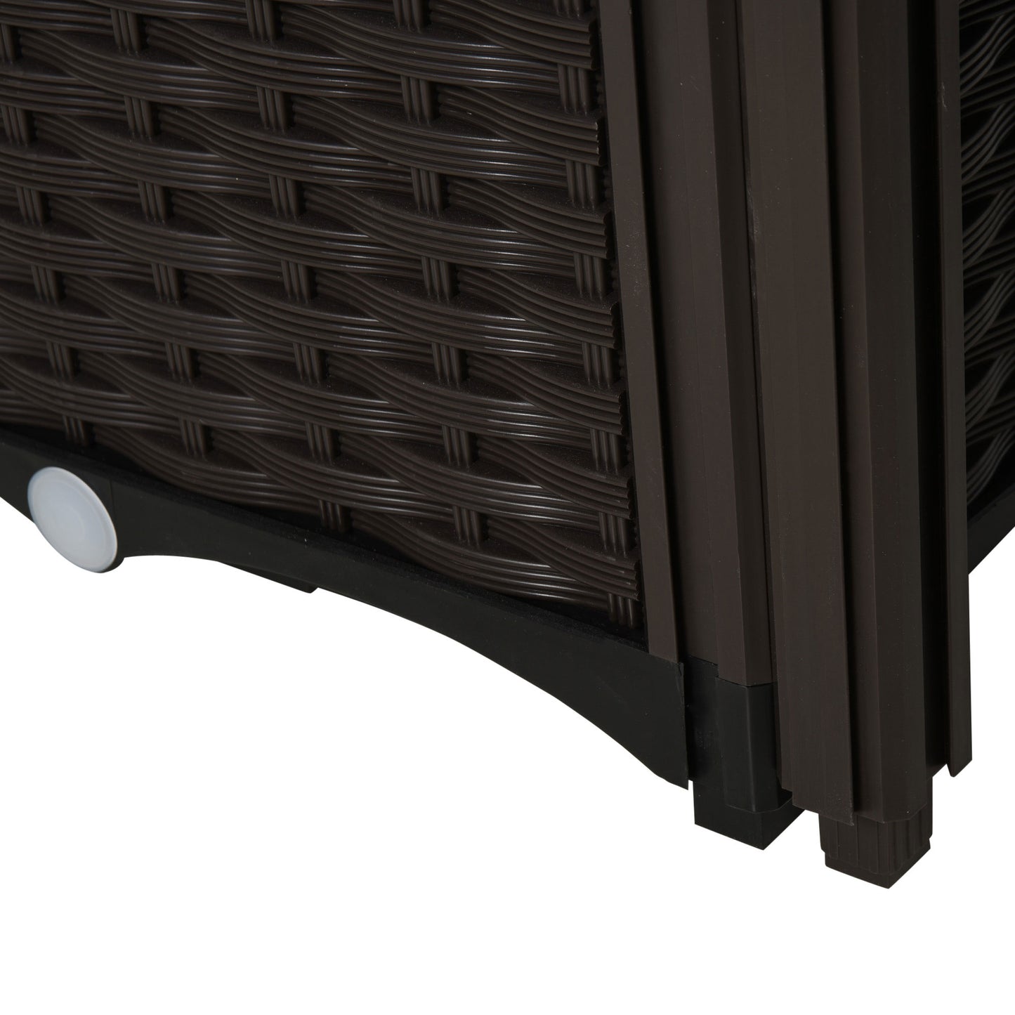 Brown resin wicker storage box with textured weave and black base