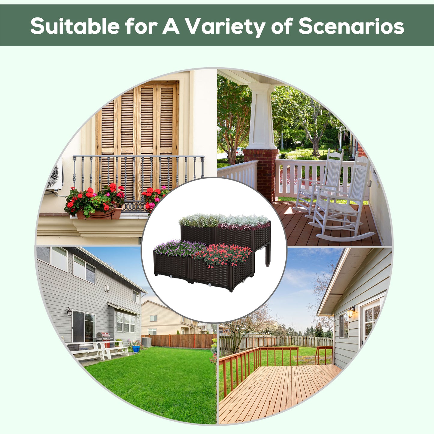Dark brown modular raised garden bed planter with wheels suitable for patios and balconies