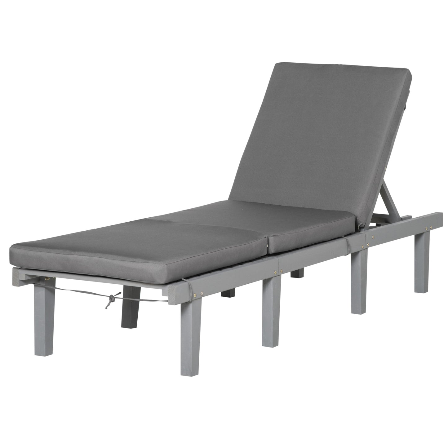 Grey wooden outdoor lounger chair with adjustable back perfect for patio relaxation