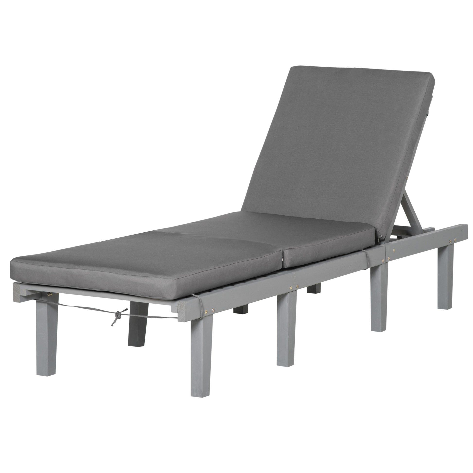Grey wooden outdoor lounger chair with adjustable back perfect for patio relaxation