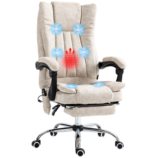 Beige executive office chair with integrated massage functions and retractable footrest