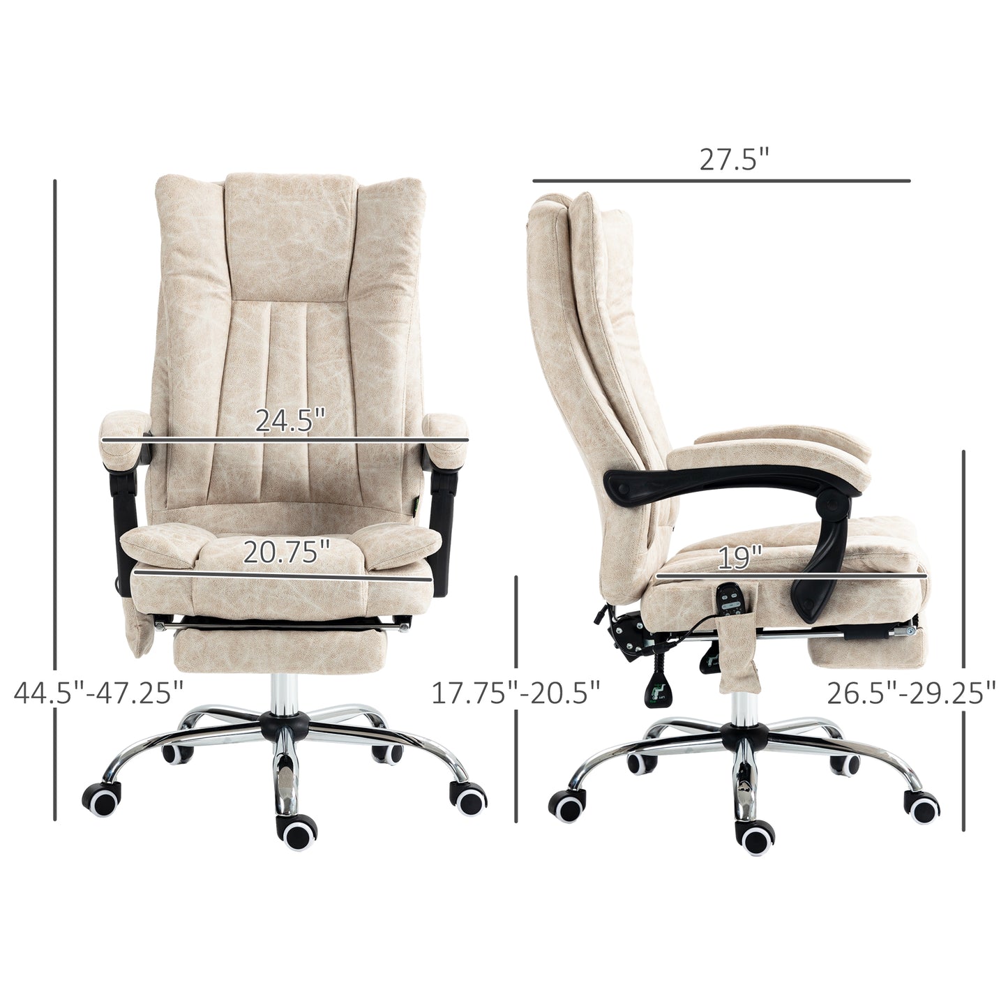 Tan executive office chair with adjustable footrest and padded armrests