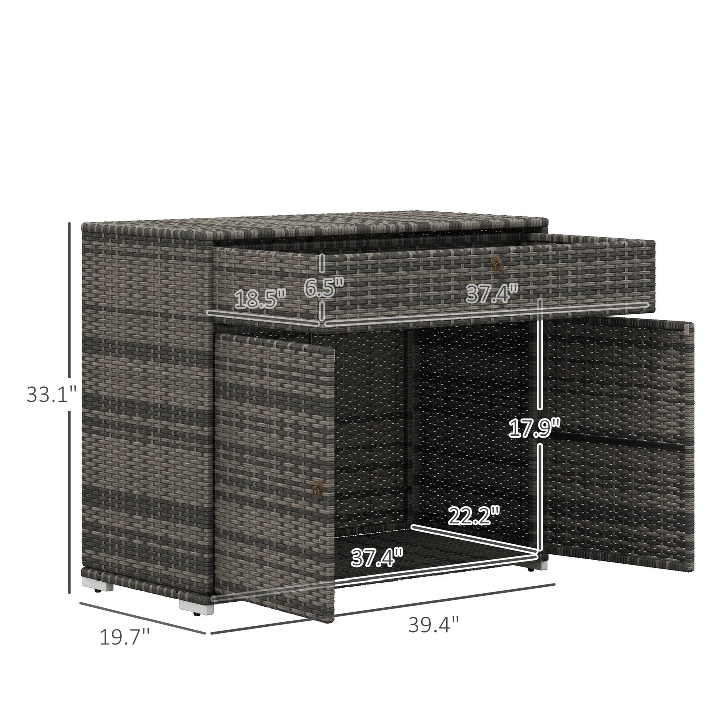 Brown wicker outdoor storage cabinet with dual doors and top lid  W x  D x  H