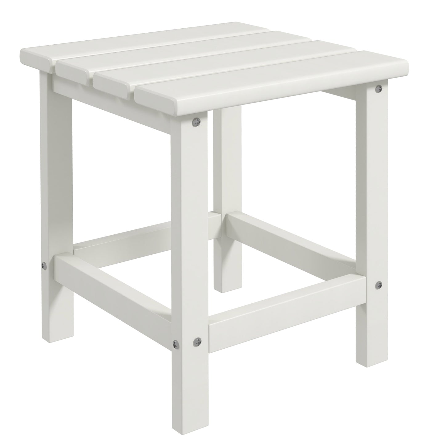 White wooden slatted side table perfect for outdoor patios