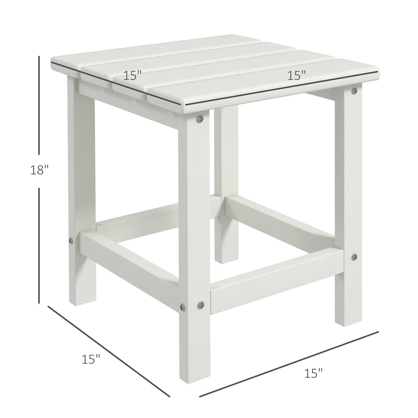 White wooden slatted end table with x inch top and  inch height