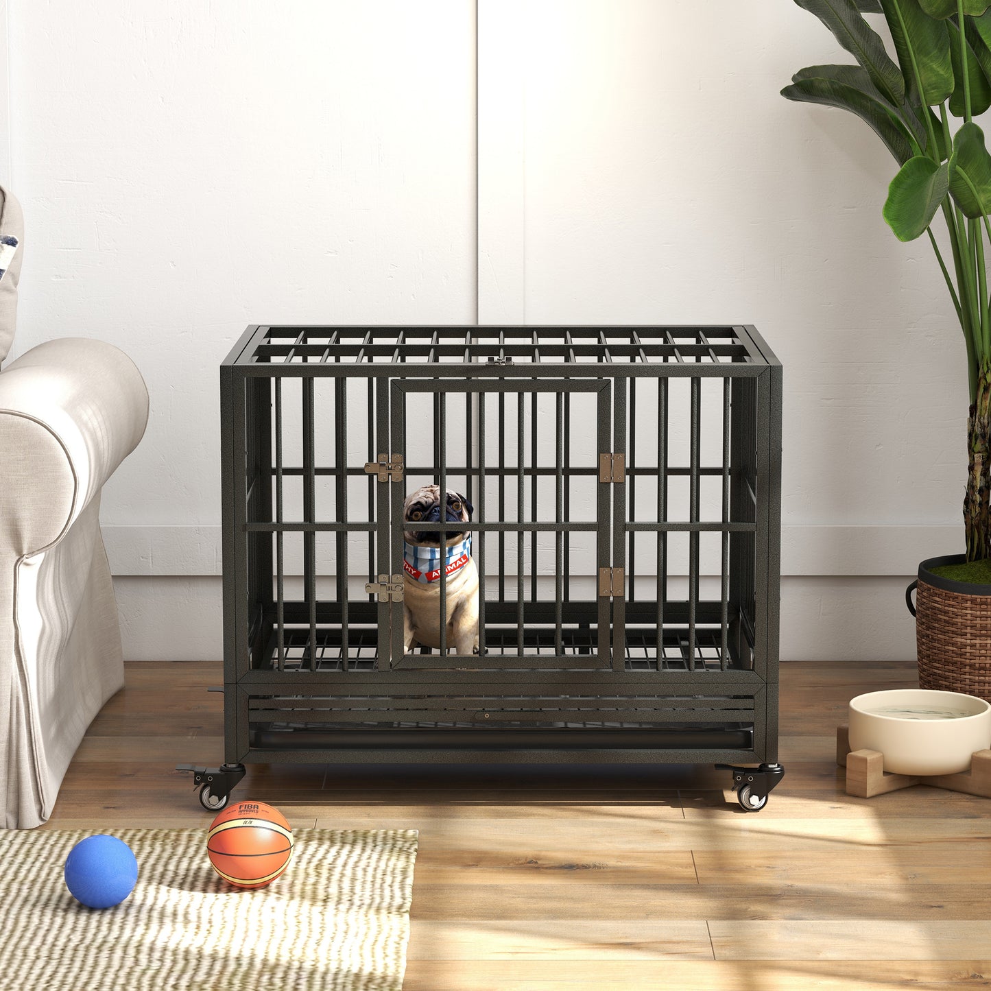 Heavyduty metal dog crate with wheels and secure latches perfect for large breeds