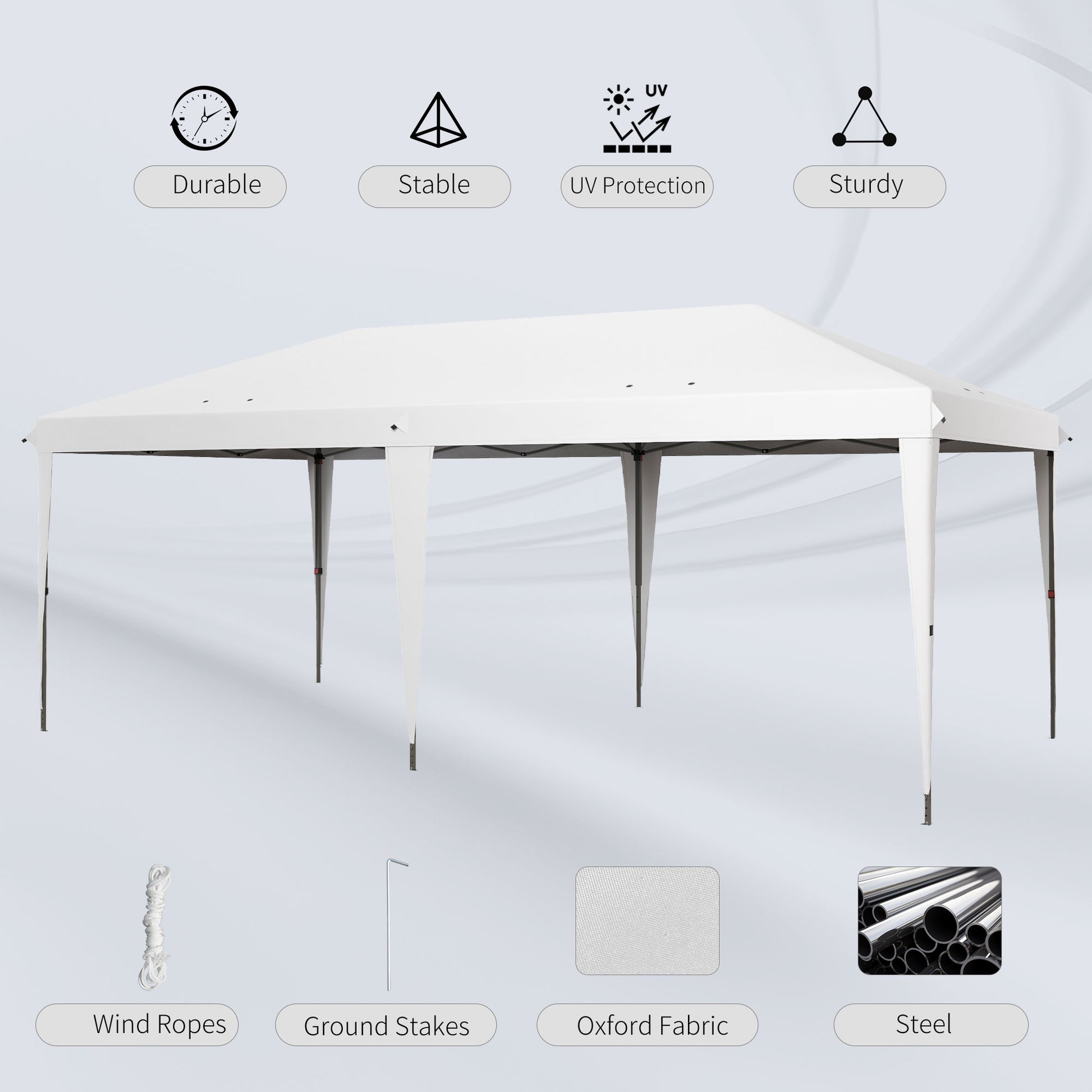 White pop up canopy tent with steel frame ideal for events outdoors