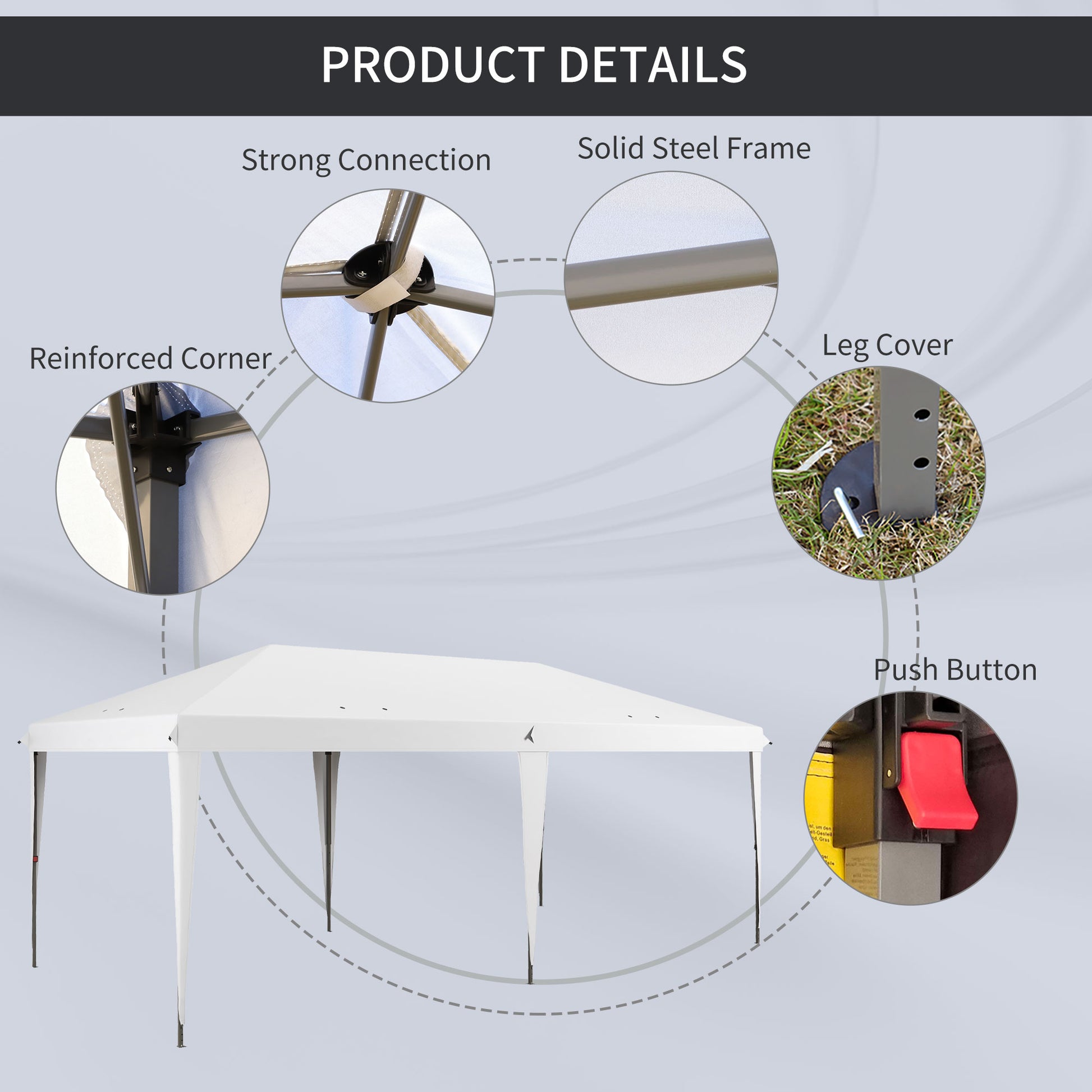 White popup canopy with reinforced corner for durable outdoor events