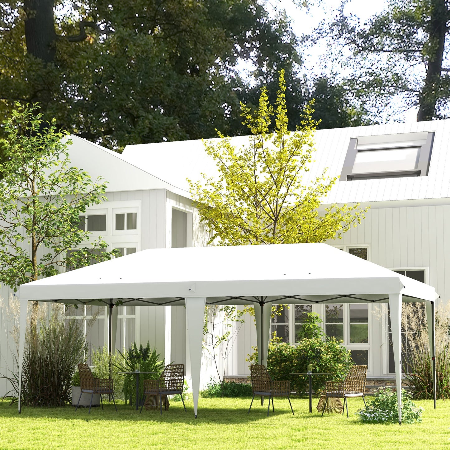 White x ft popup canopy tent setup on green grass for outdoor events