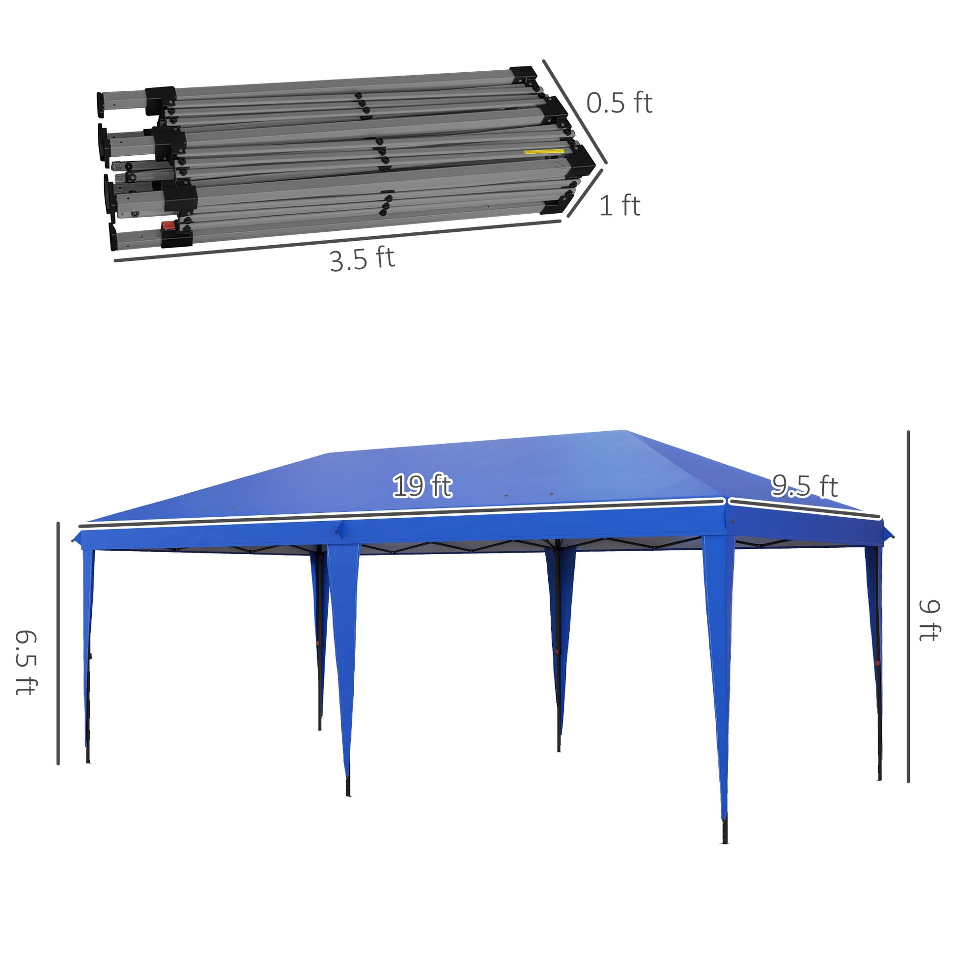 Blue  ft canopy tent frame folded measuring  ft long