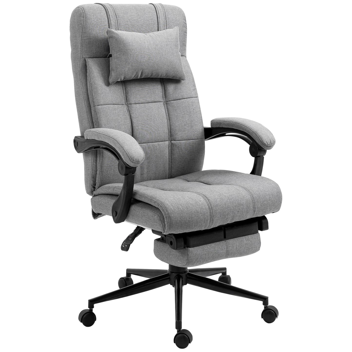 Gray fabric executive chair with lumbar support adjustable armrests and footrest