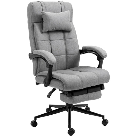 Gray fabric executive chair with lumbar support adjustable armrests and footrest