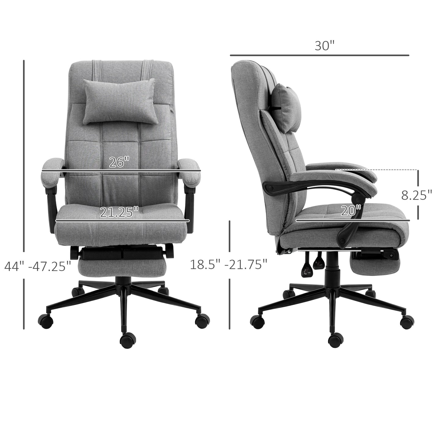 Gray fabric ergonomic office chair with adjustable footrest and lumbar support