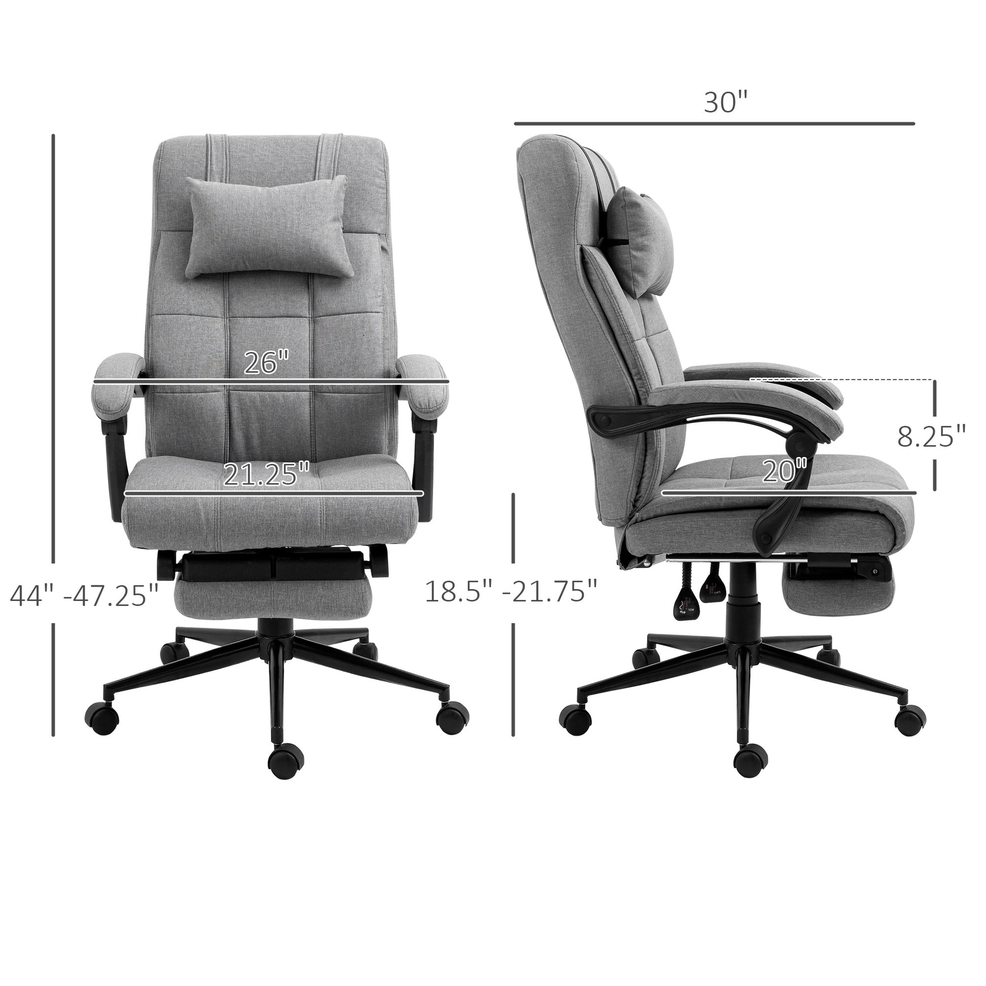 Gray fabric ergonomic office chair with adjustable footrest and lumbar support