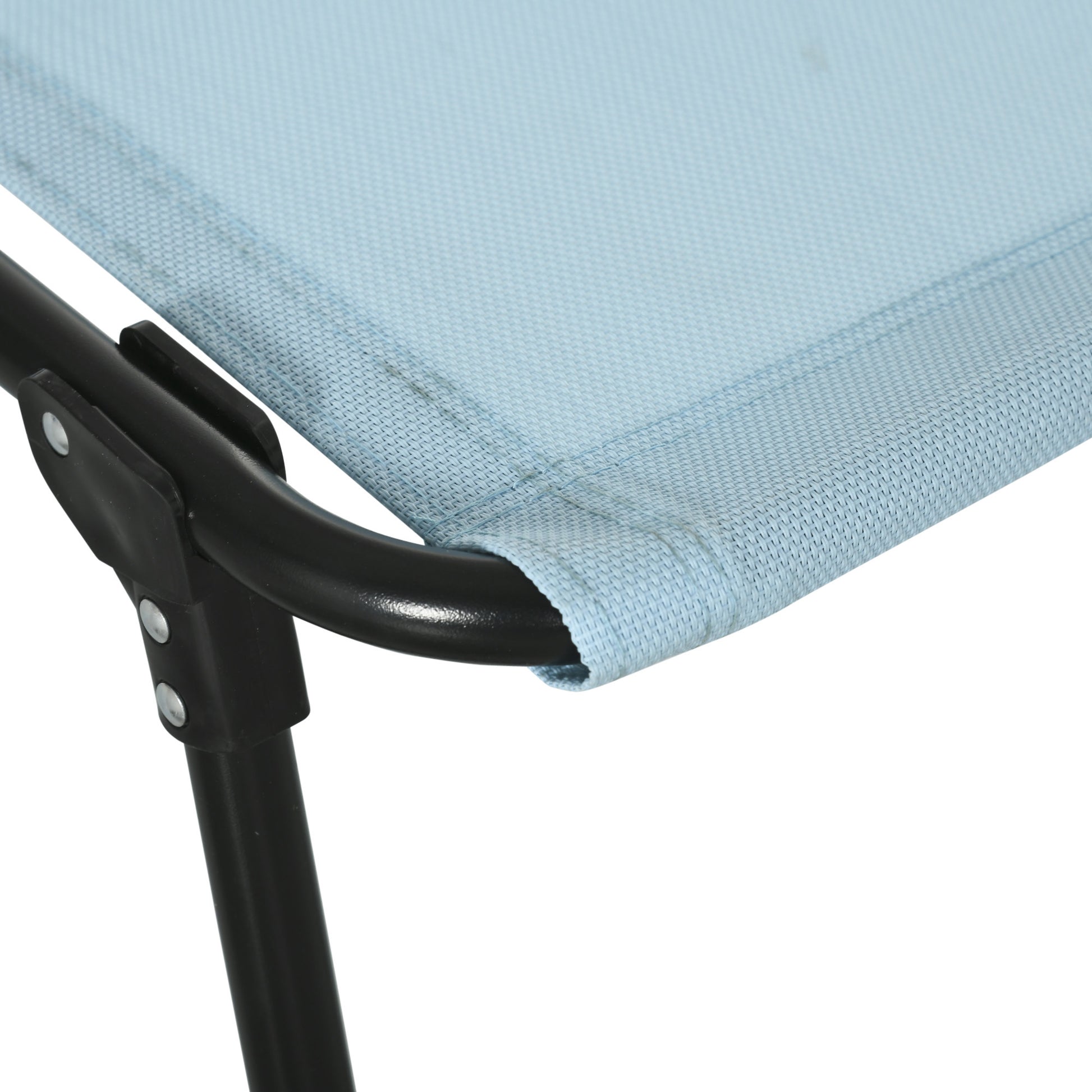 Light blue mesh fabric seat on a black metal frame camping chair