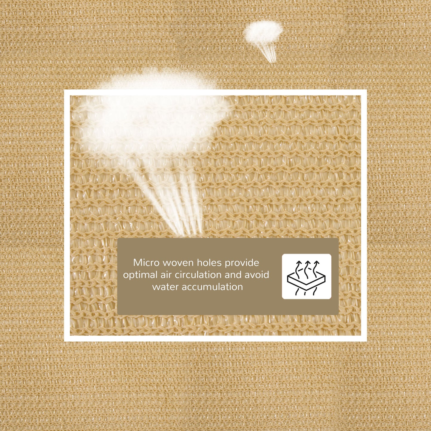 Closeup of beige knitted fabric with visible microwoven holes for breathability