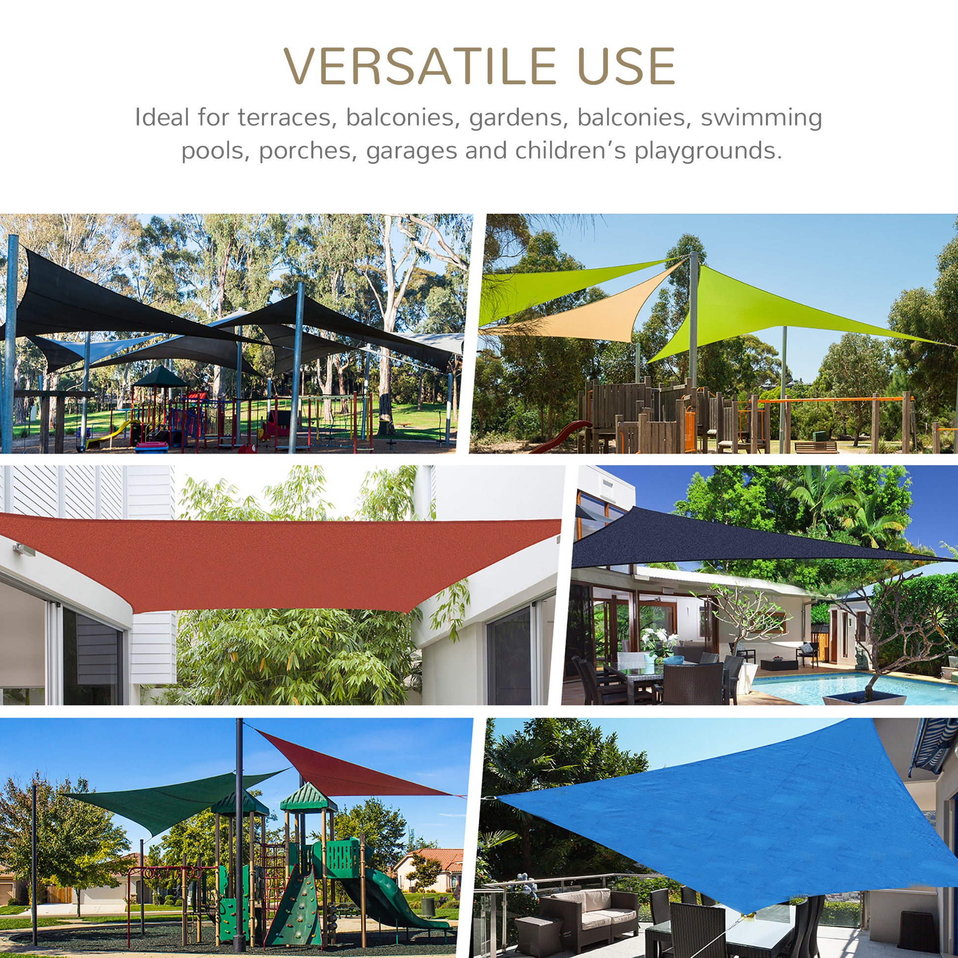 Black triangle shade sail providing cover over a playground