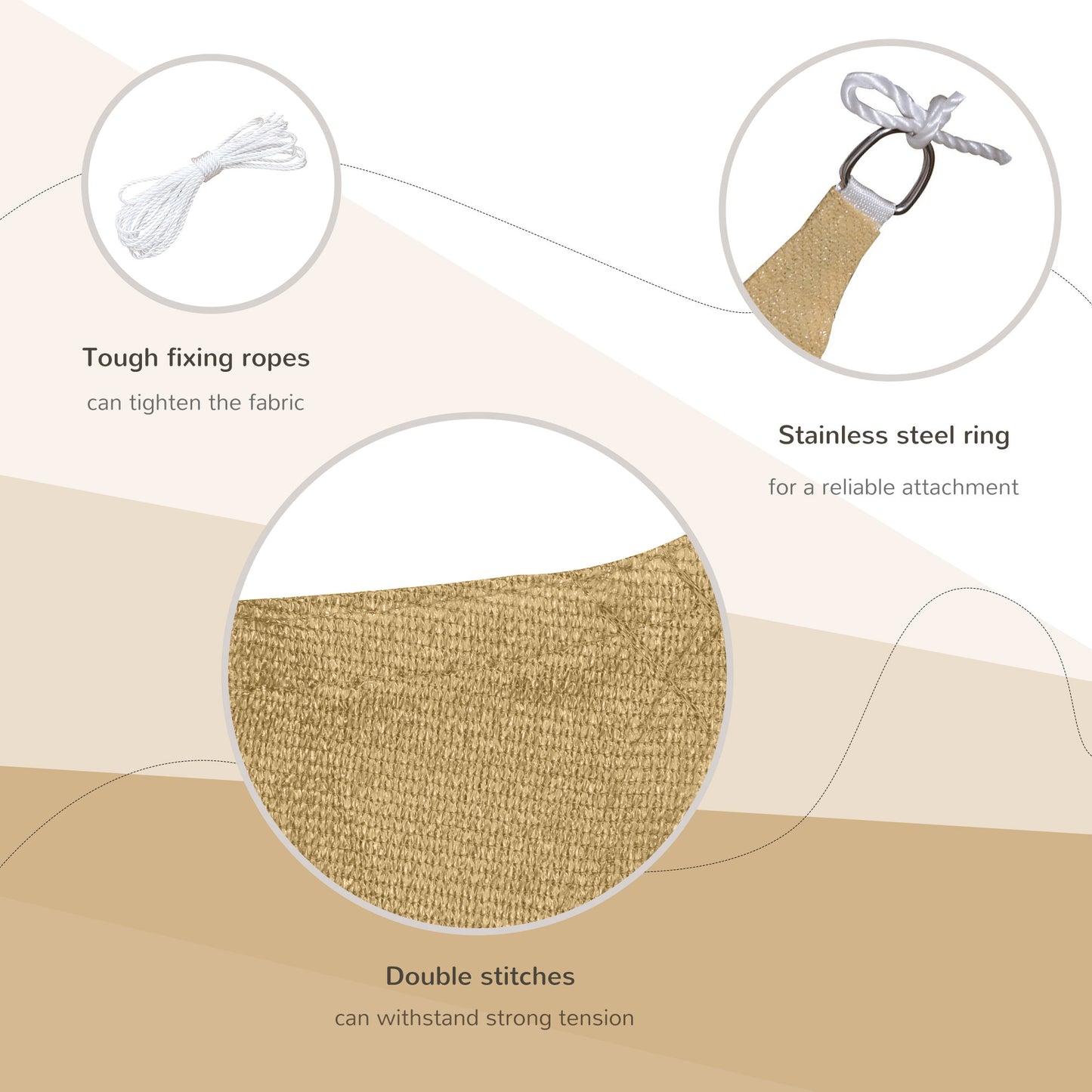 Coiled white rope for securing outdoor shade sails and tarps