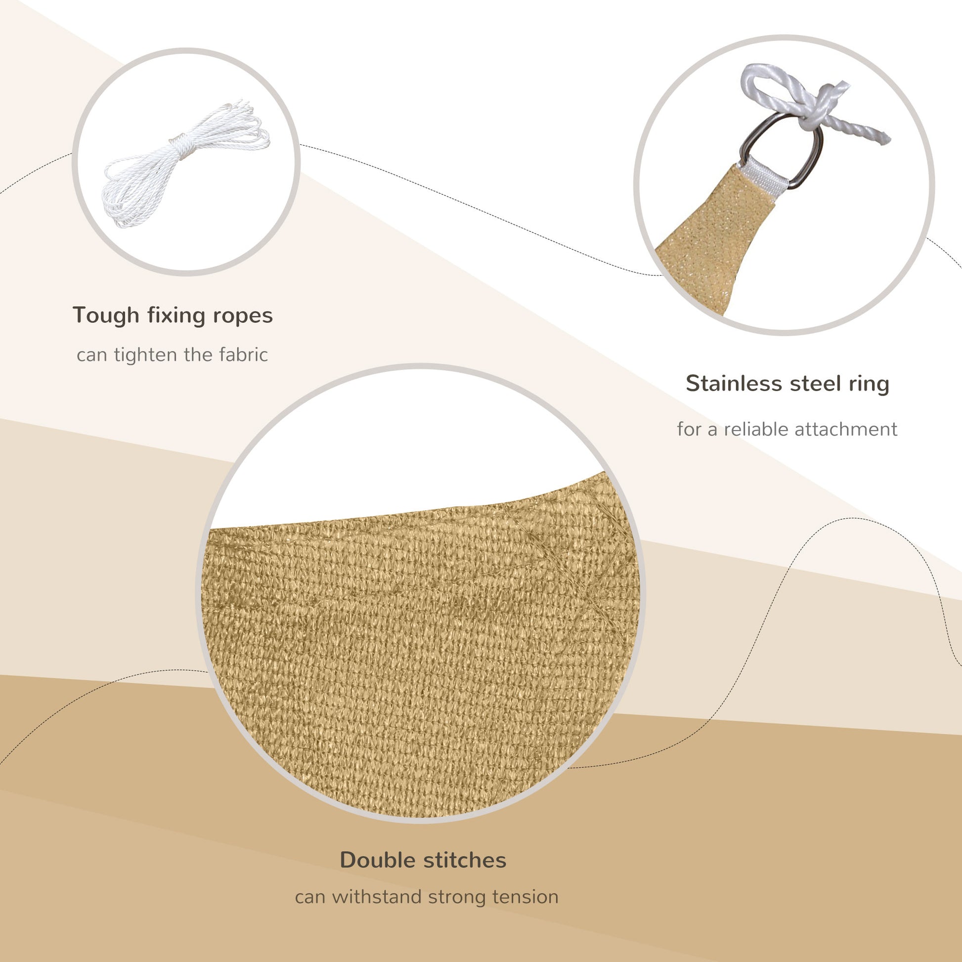 Coiled white rope for securing outdoor shade sails and tarps