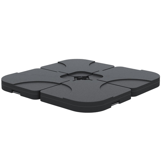 Fourpiece interlocking black plastic umbrella base designed for garden patio furniture stability