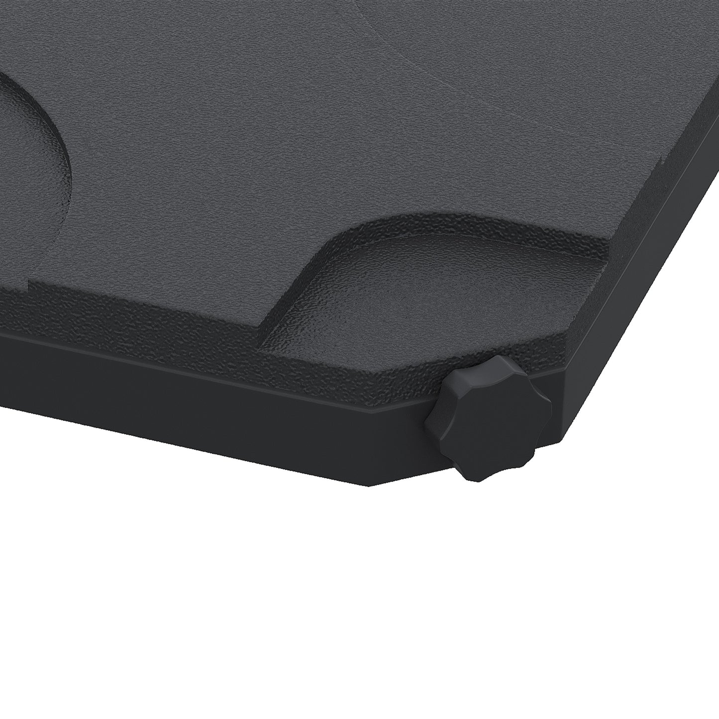 Dark gray textured umbrella base with a starshaped knob for stability