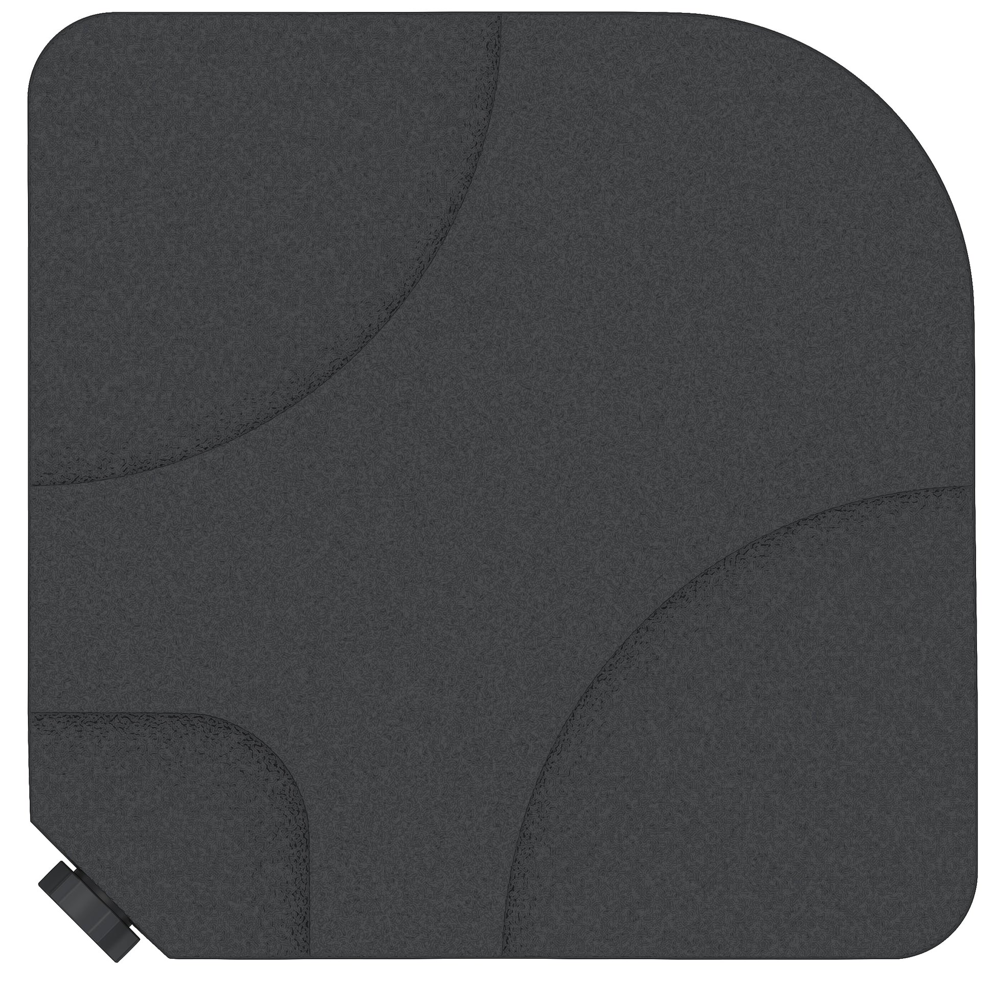 Dark gray textured mat with rounded corners and a black adjustable knob