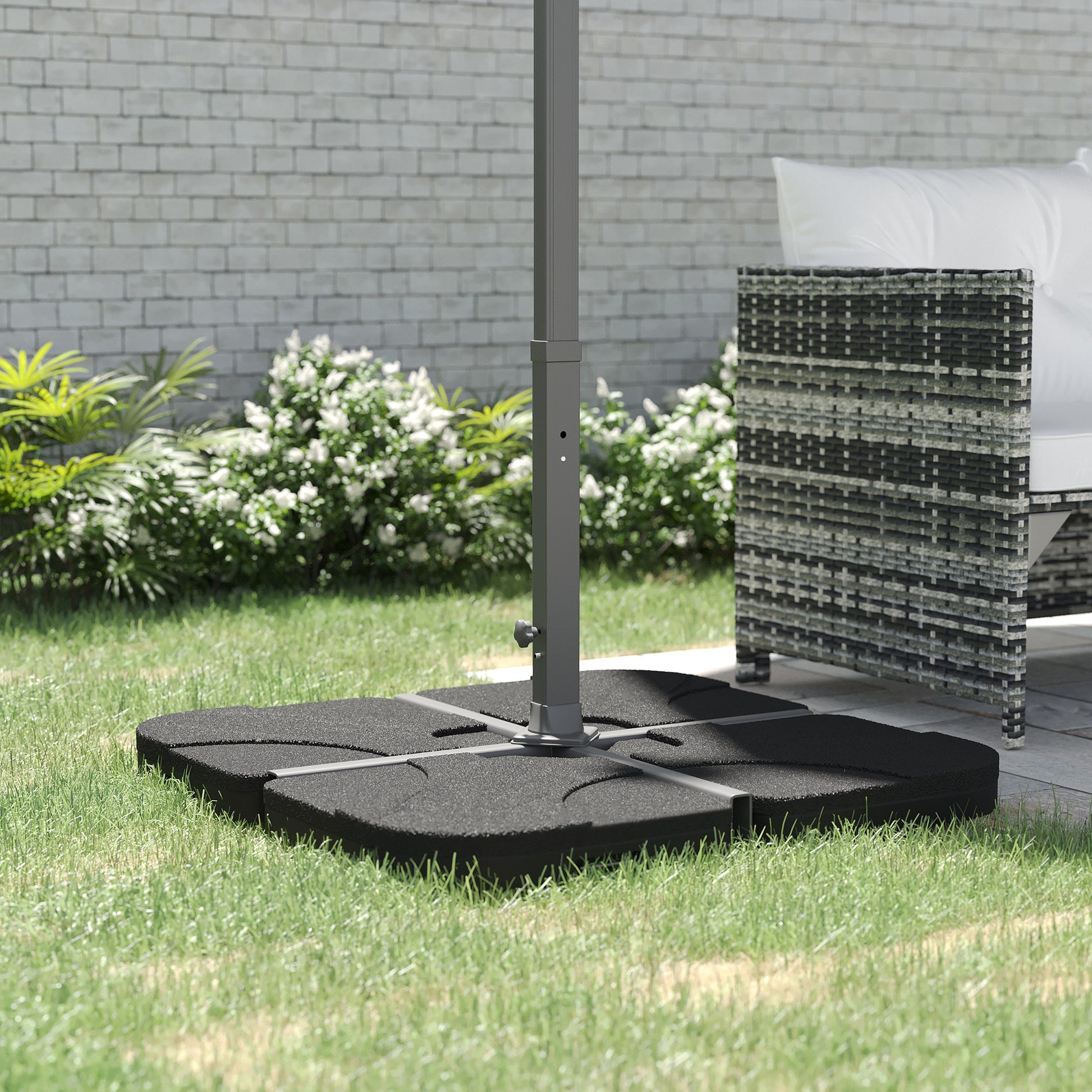 Black weighted outdoor umbrella base for patio stability and wind resistance
