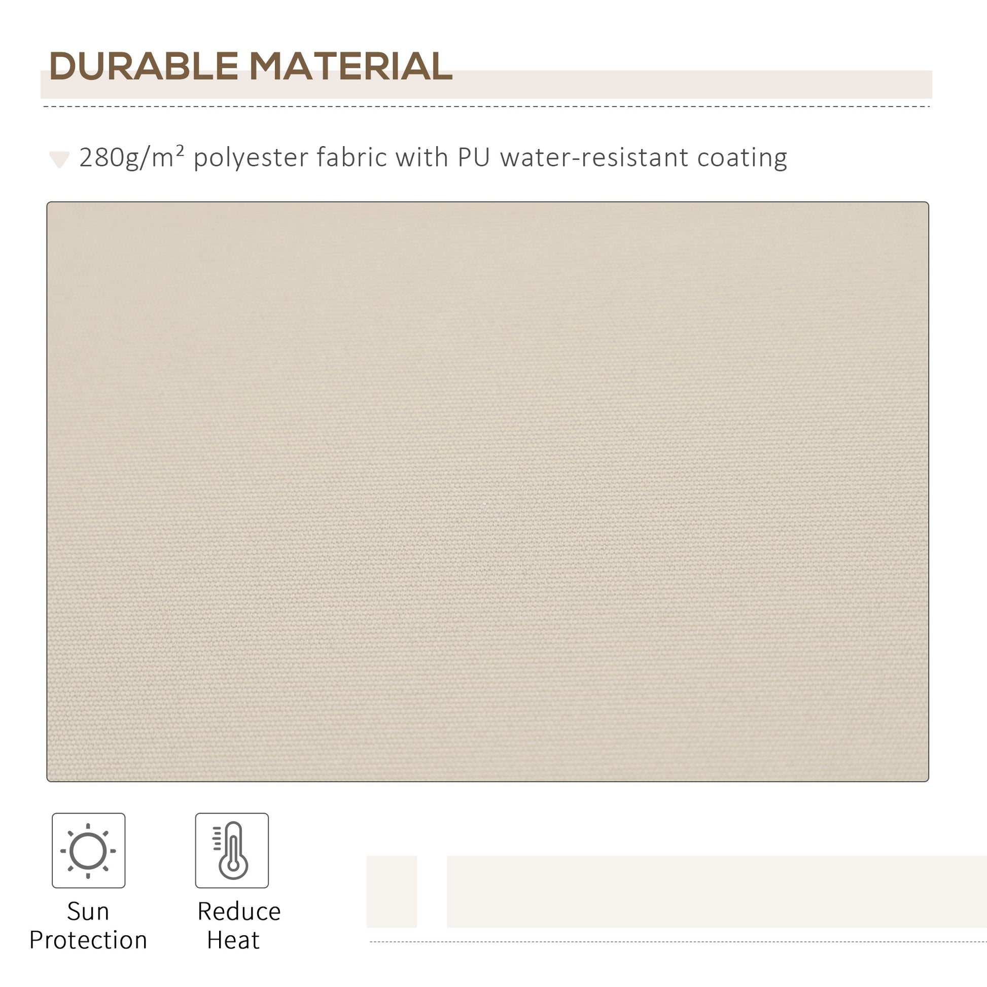 Textured beige polyester fabric with durable PU waterresistant coating