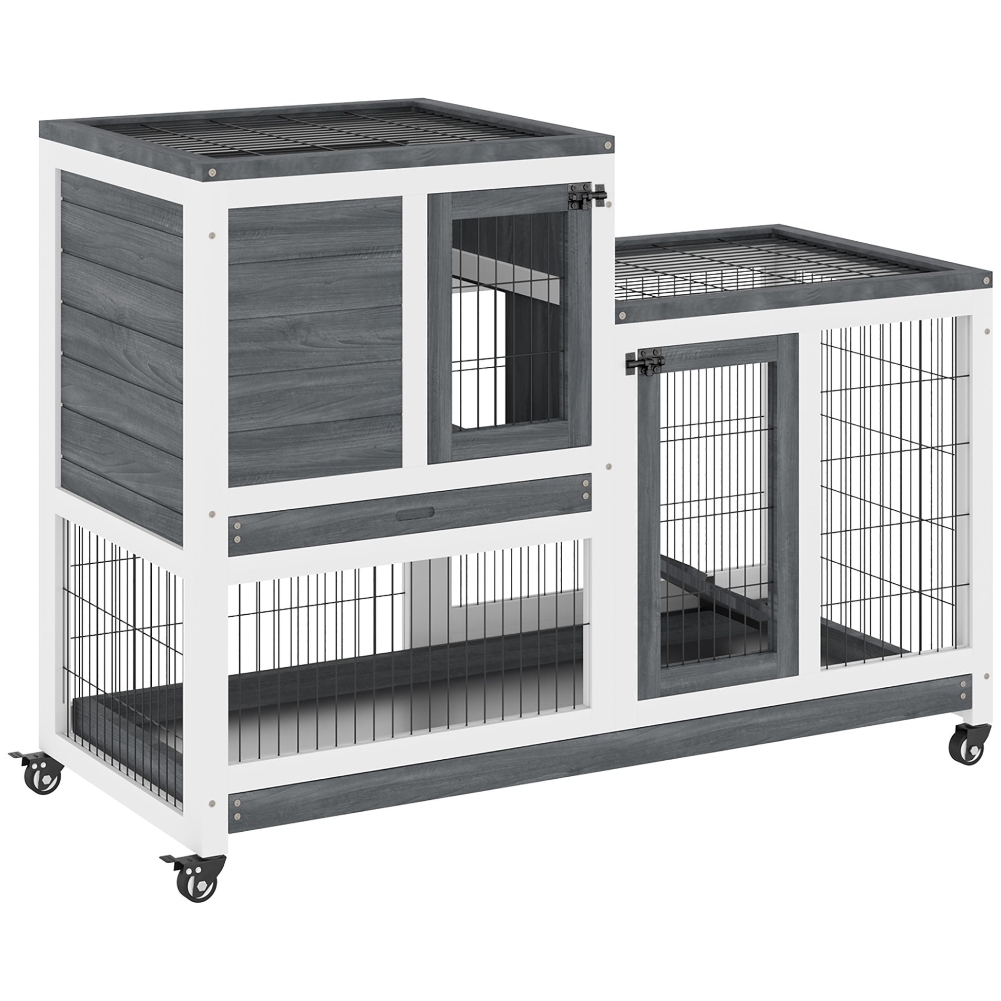 Spacious twotier wooden and wire indoor rabbit hutch with ramp and wheels