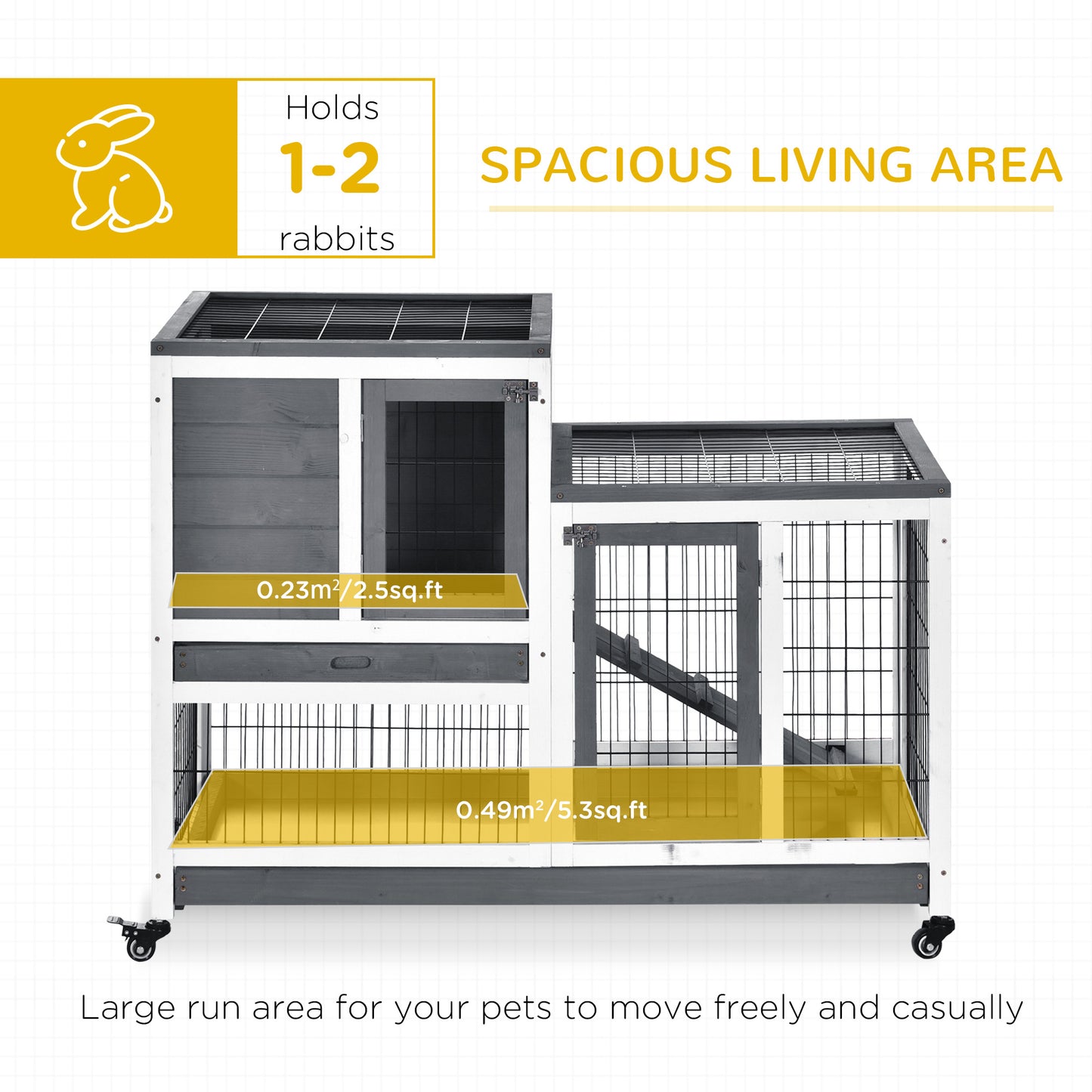 Spacious multilevel wooden rabbit hutch with wire mesh for ventilation