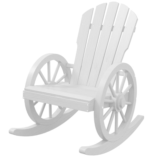 White wooden wagon wheel rocking chair for porch decor