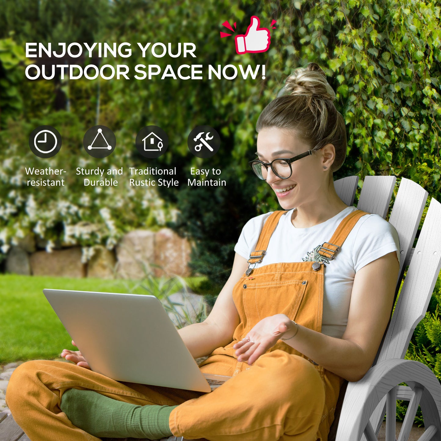 Classic white Adirondack chair for relaxing outdoors in your garden