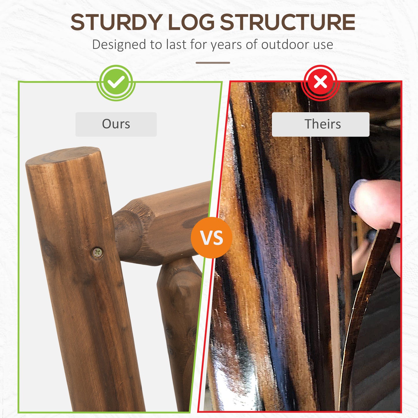 Closeup of a natural wood log structure highlighting its grain and craftsmanship