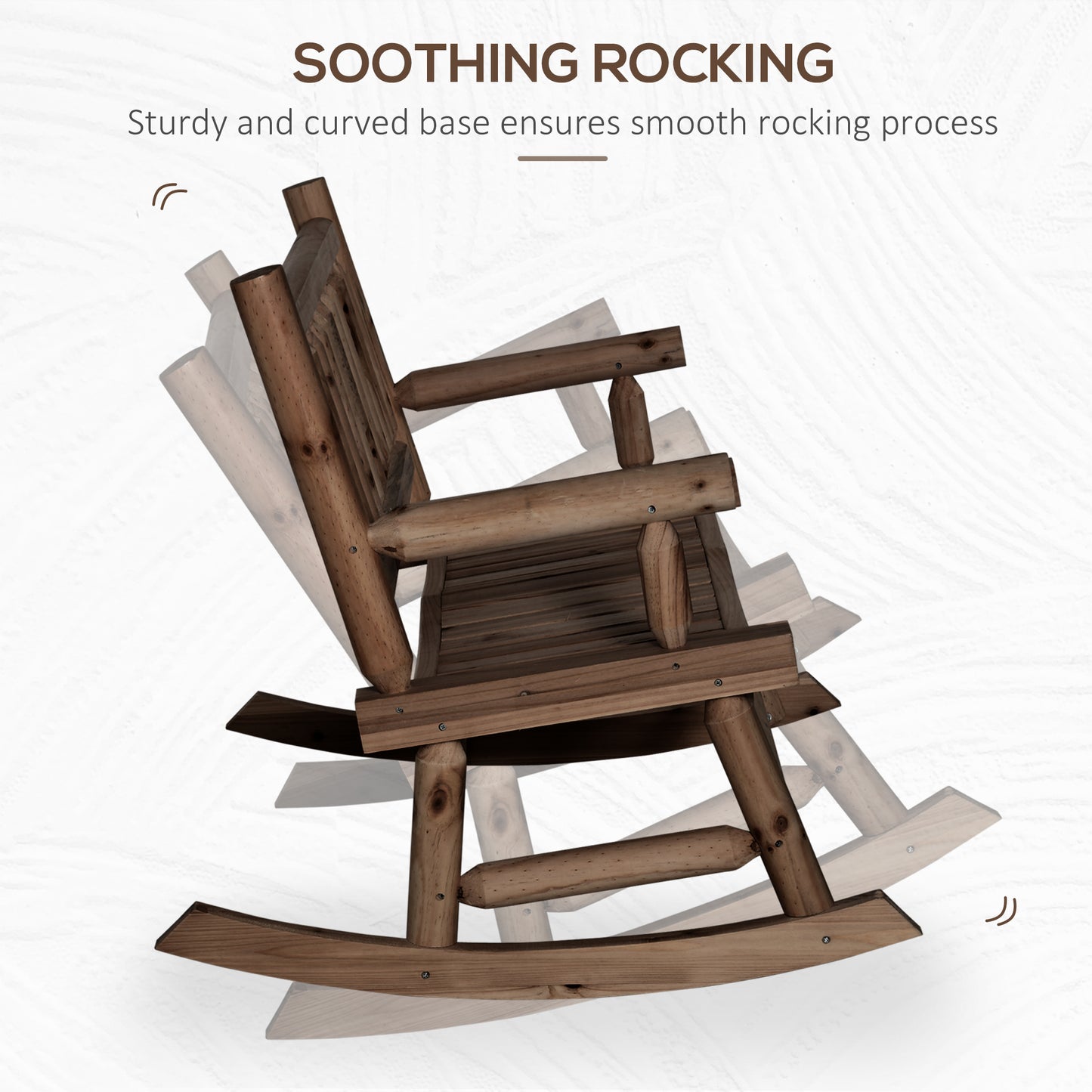 Rustic wooden rocking chair with sturdy curved base for smooth motion