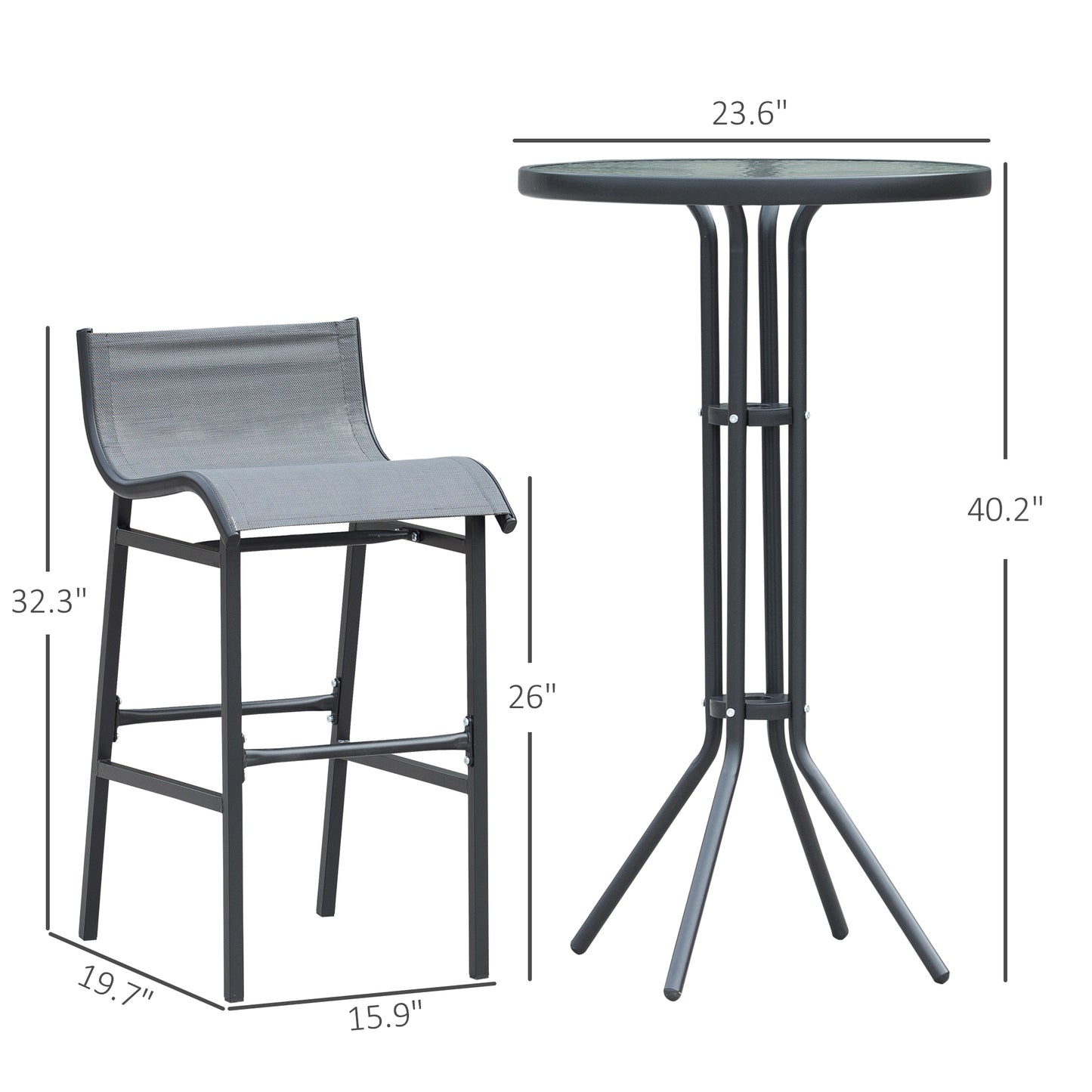 Gray mesh counter stool with black metal frame dimensions  H x  W x  D